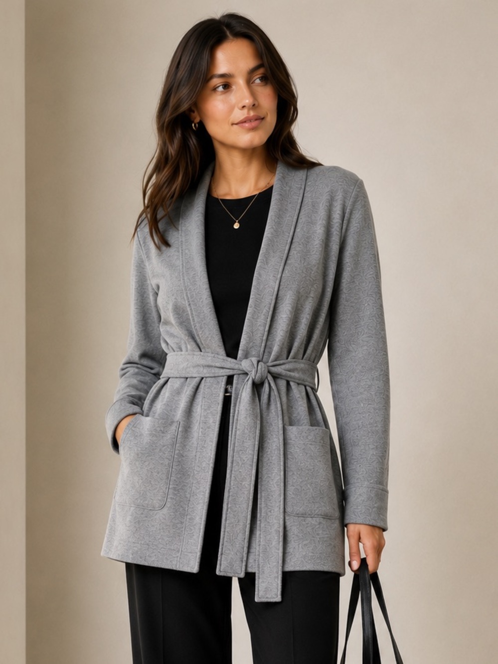 J. Crew Heather Gray Tie Waist Sweater Blazer Cardigan Jacket Large Cotton Blend